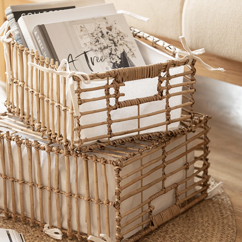 Cestino portaoggetti per tessitura in rattan naturale, scatola da cucito intrecciata fatta a mano, organizer multiuso per scrivania, cucina, picnic, lavanderia