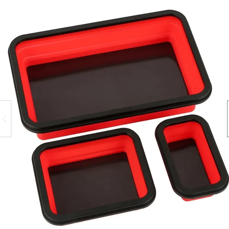 AB66-접이식 나사 그릇 배관공 목수를위한 3Pcs 실리콘 마그네틱 부품 트레이 도구 보관함