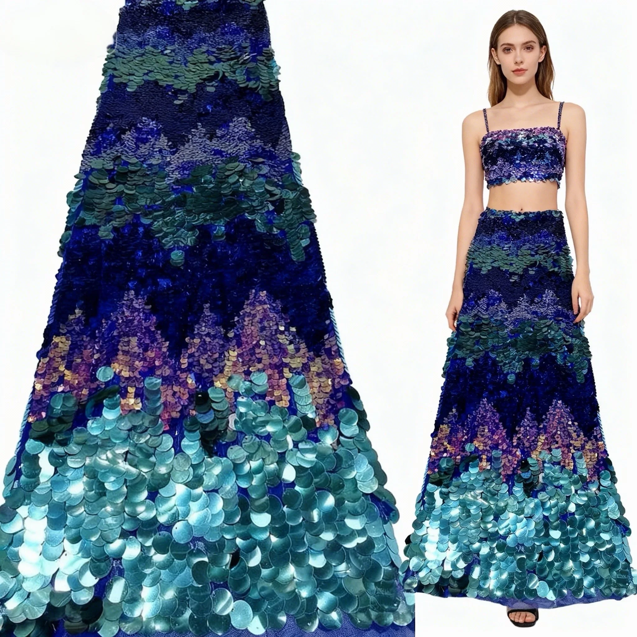 

African French Multi Sequins Lace Fabric 2026 High Quality Lace Sequins Fabric Nigerian Tulle Mesh Lace Fabrics Wedding Party