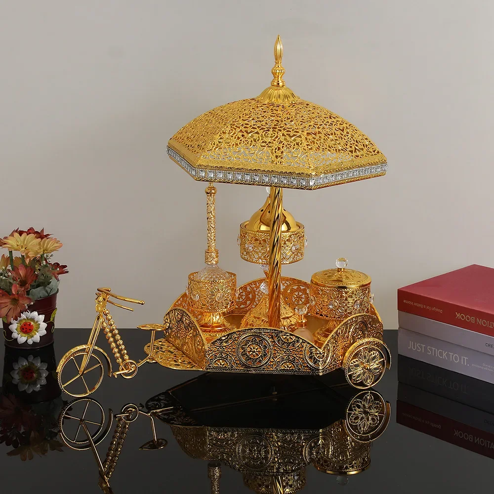 Bicycle with umbrella tray incense burner six-piece set, home ornament incense burner set, incense burner