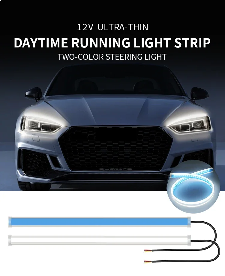 

1Pair12V Led Drl Car Daytime Running Light Flexible Waterproof Strip Auto Headlights White Turn Signal Yellow Brake Flow Lights