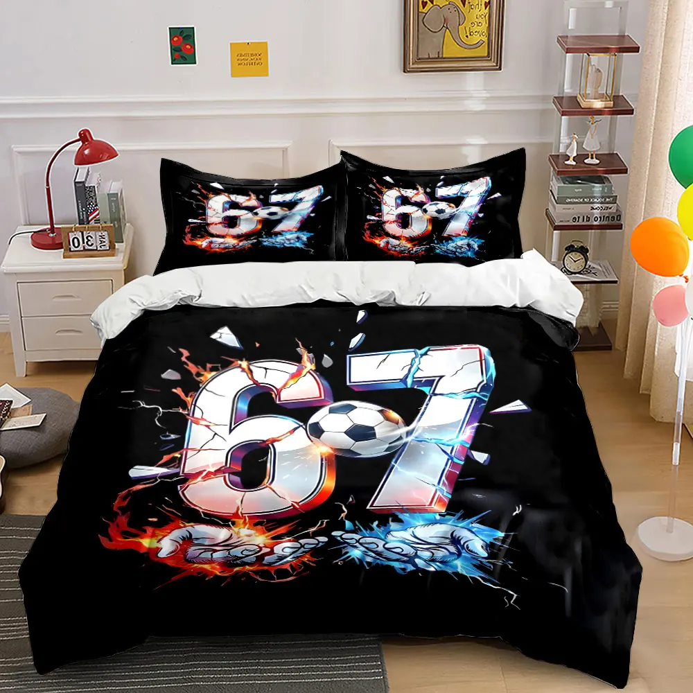 Cool Number 67 with Soccer Design Bedding Set for Kids Luxury Gift 3pcs Digital Print Comforter Set Soft Comfortable