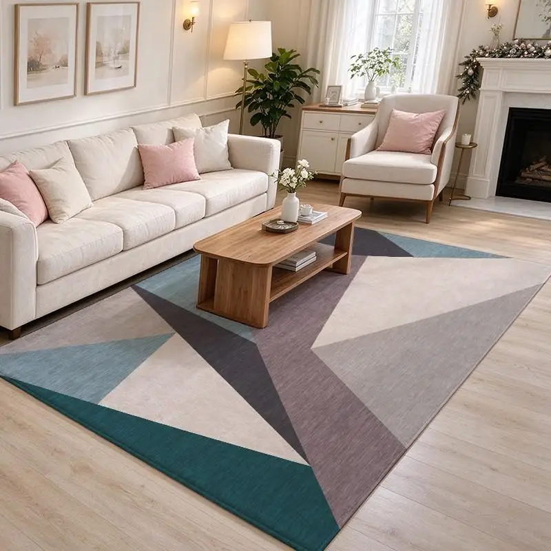 Muted Tone Geometric Triangle Carpet Flooring, Modern Color Block Area Rug for Bedroom Living Room Home Decor