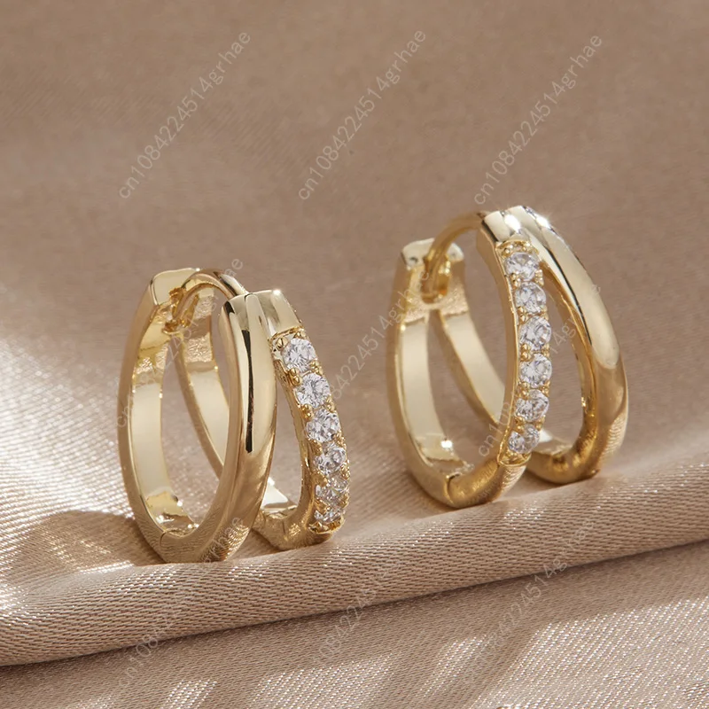 925 فضة كريستال زركونيا هوب أقراط للنساء موضة بسيطة مزدوجة حلقة دائرة أقراط مجوهرات بسيطة هدايا الحفلات