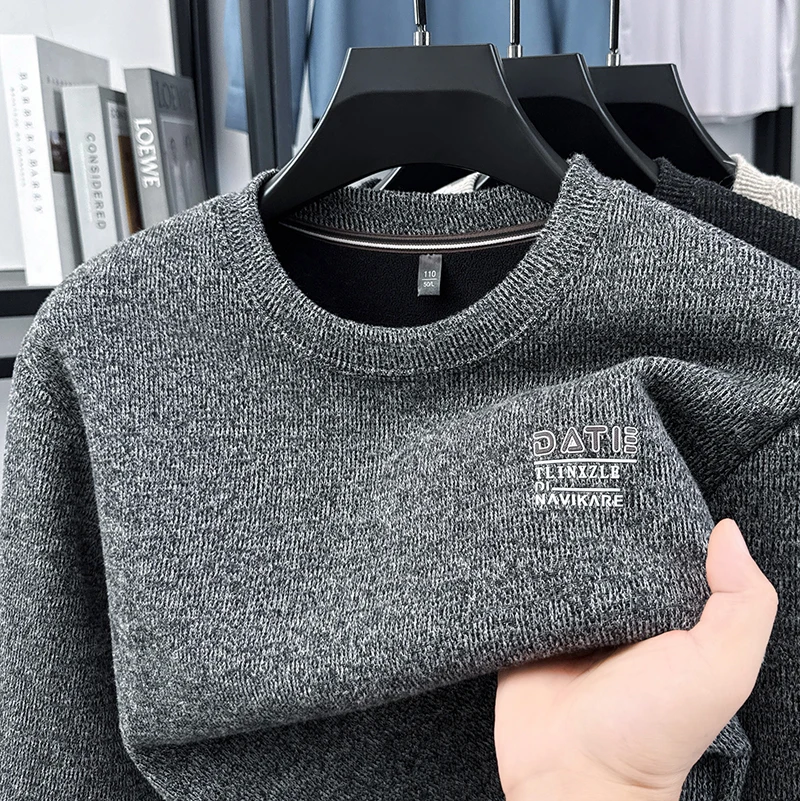 

Man High-End Long Sleeves Knitwear Fleece-Lined Thickened Round Neck Jacquard Winter New Pullover Business Casual Men's Clothing