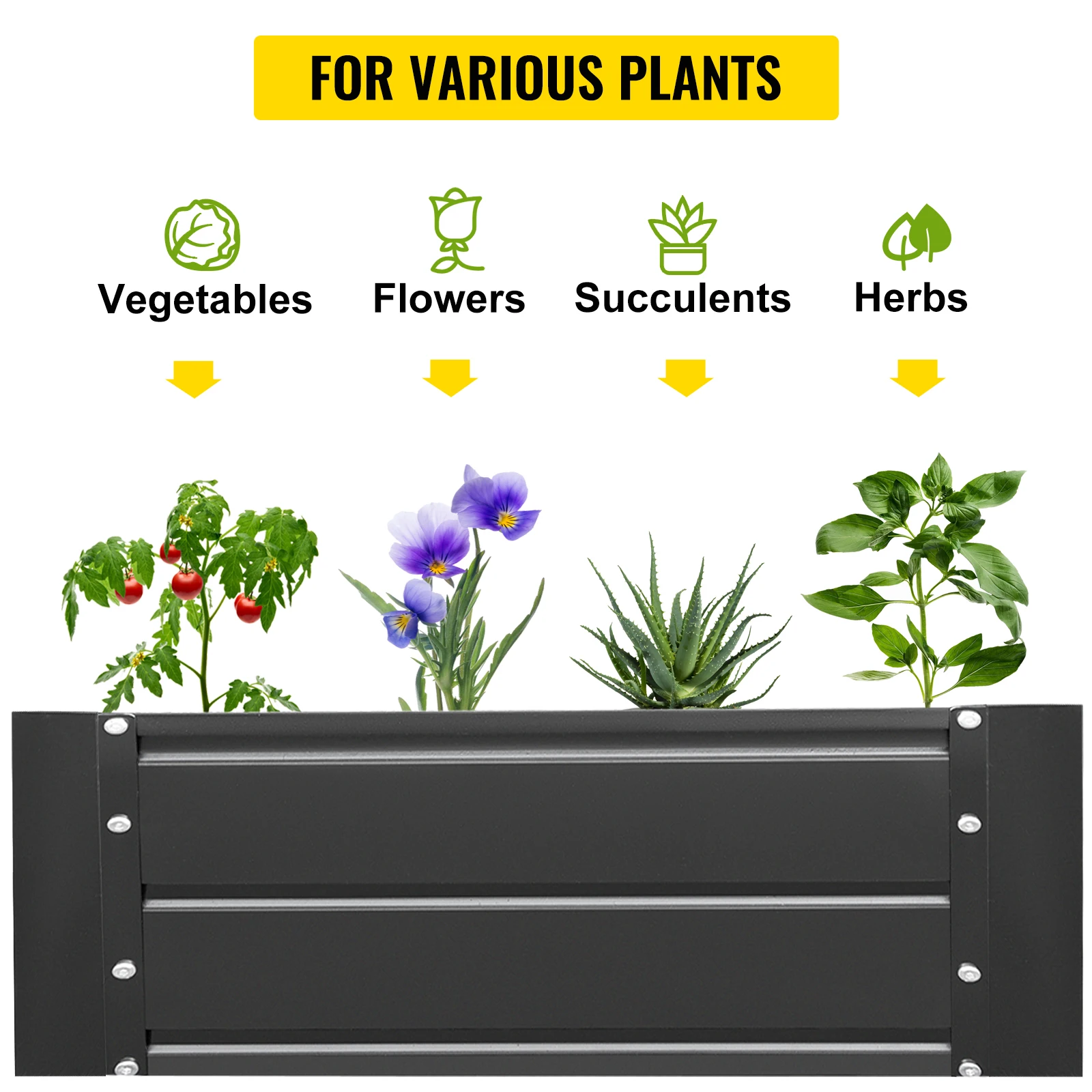 VEVOR Galvanized Steel Raised Garden Bed Planter Box Metal Anti-Rust Coating Planting Flower for Vegetables and Herbs Outdoors