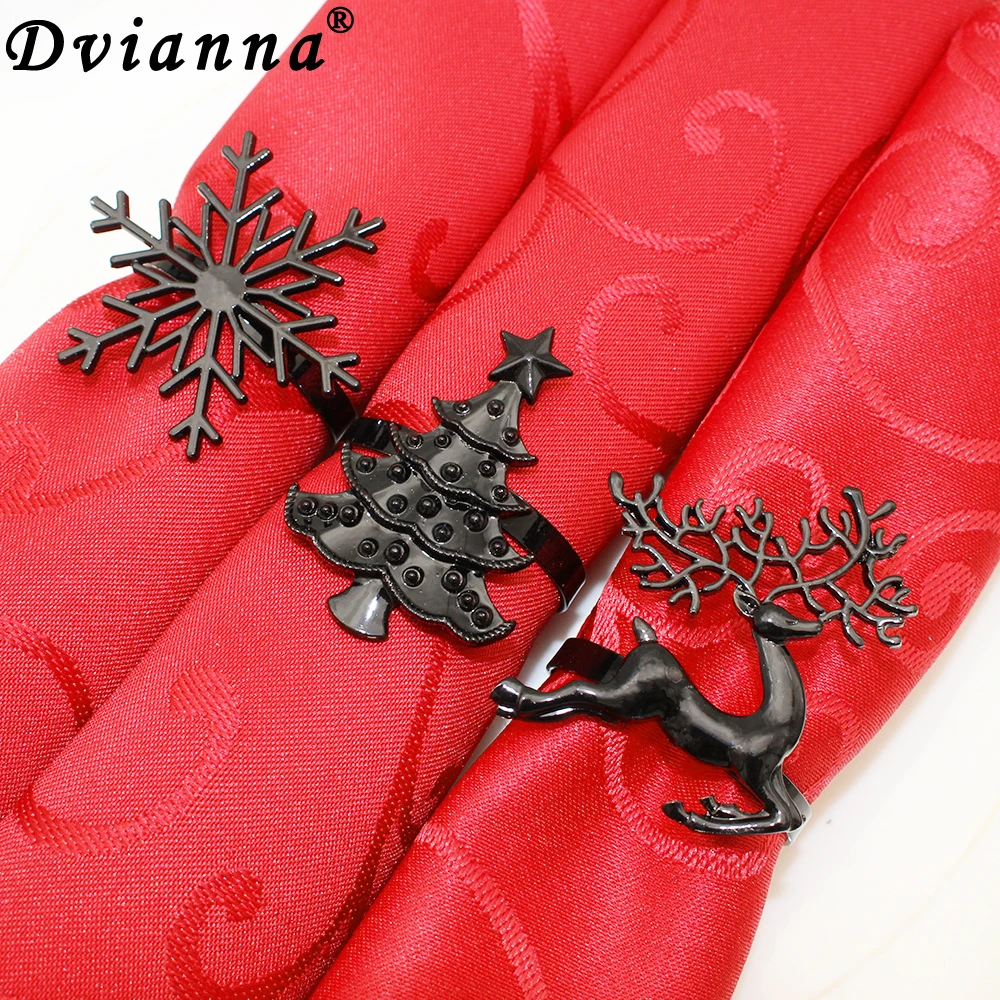 24Pcs Black Napkin Rings Christmas Tree Snowflake Elk Napkin Ring Holders for Xmas Holiday Halloween Wedding Party Table Decor