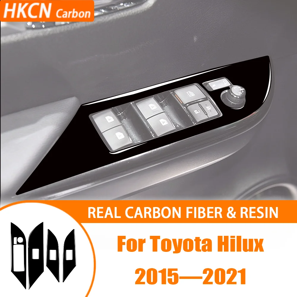 

Подъемная панель управления окном из настоящего углеродного волокна, аксессуары для салона автомобиля, наклейка, модификация для Toyota Hilux 2015-2021