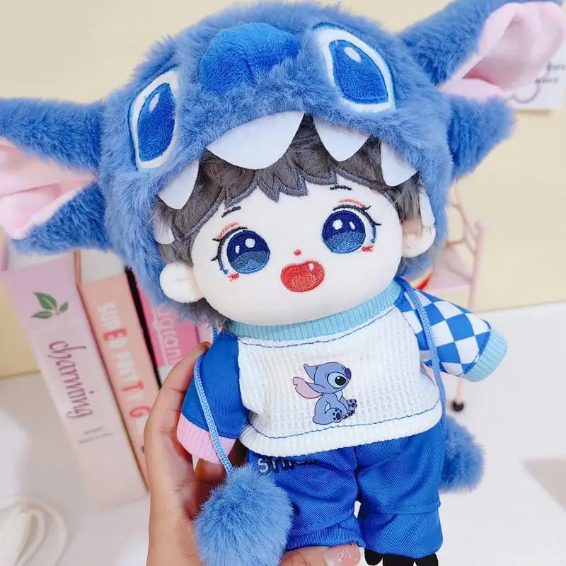 การ์ตูนน่ารัก Disney Stitch เด็กใหม่บุคลิกภาพที่เรียบง่ายสร้างสรรค์แฟชั่นอเนกประสงค์ตุ๊กตาผ้าฝ้ายหวานแต่งตัวชุดเสื้อกันหนาวหมวก