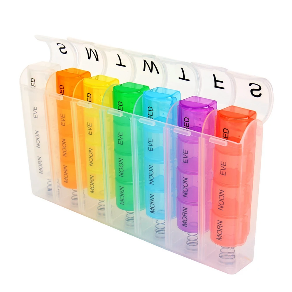 Portable Weekly 7 Day Push Button Pill Holder Travel Medicine Box Case Organizer