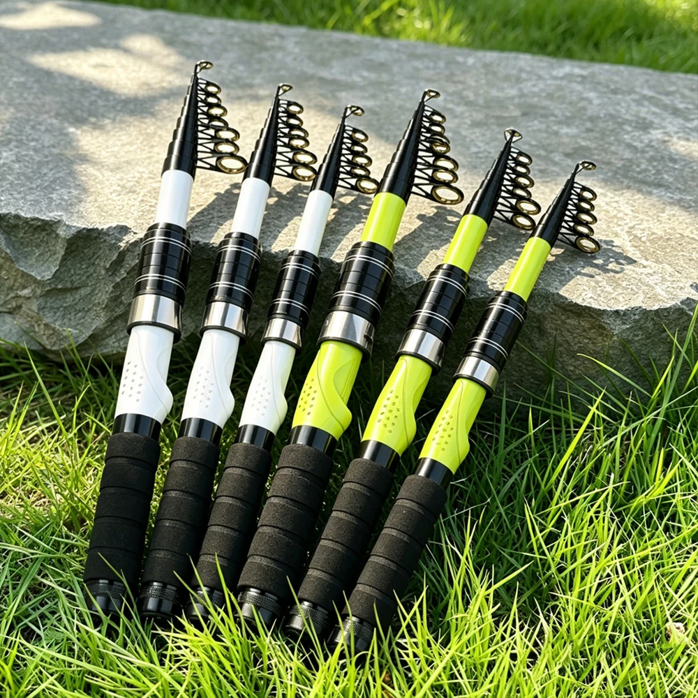 Mini 1,6-2,4M Teleskop-Angelrute Weiß/Gelb Carbon Spinnrute für Meer- und Süßwasser Angelzubehör Pesca