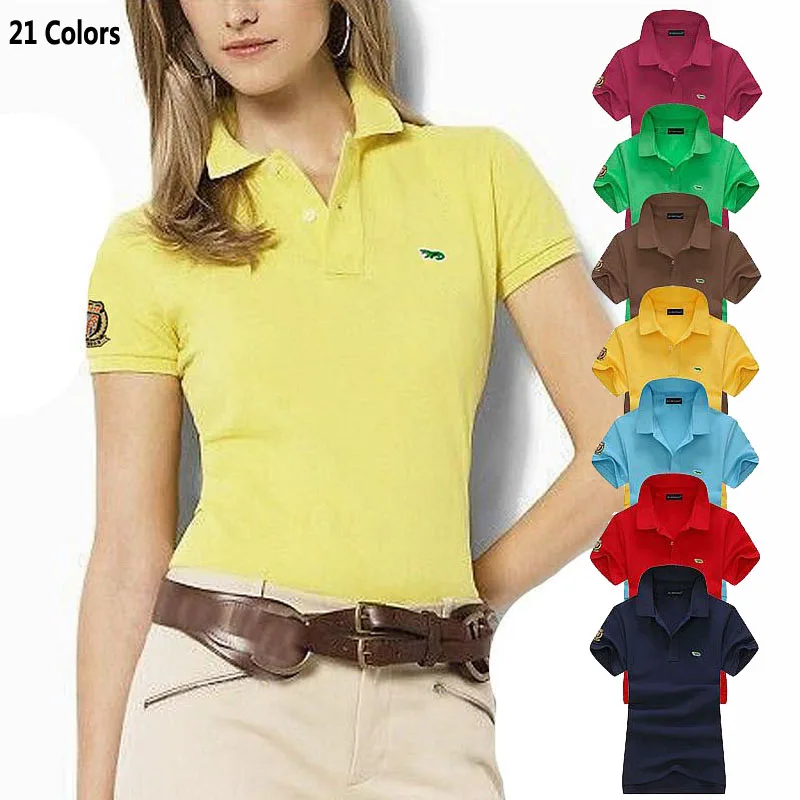 

Fashion Shirts 100% Cotton Summer Womens Polo Shirt Embroidery-Logo Casual Short Sleeve Polos Ladies Lapel Clothing Female Tops