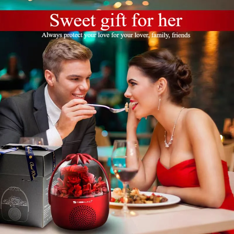 High end rose Bluetooth speaker with ambient light, birthday gift, romantic lover gift, high-quality gift for family and friends