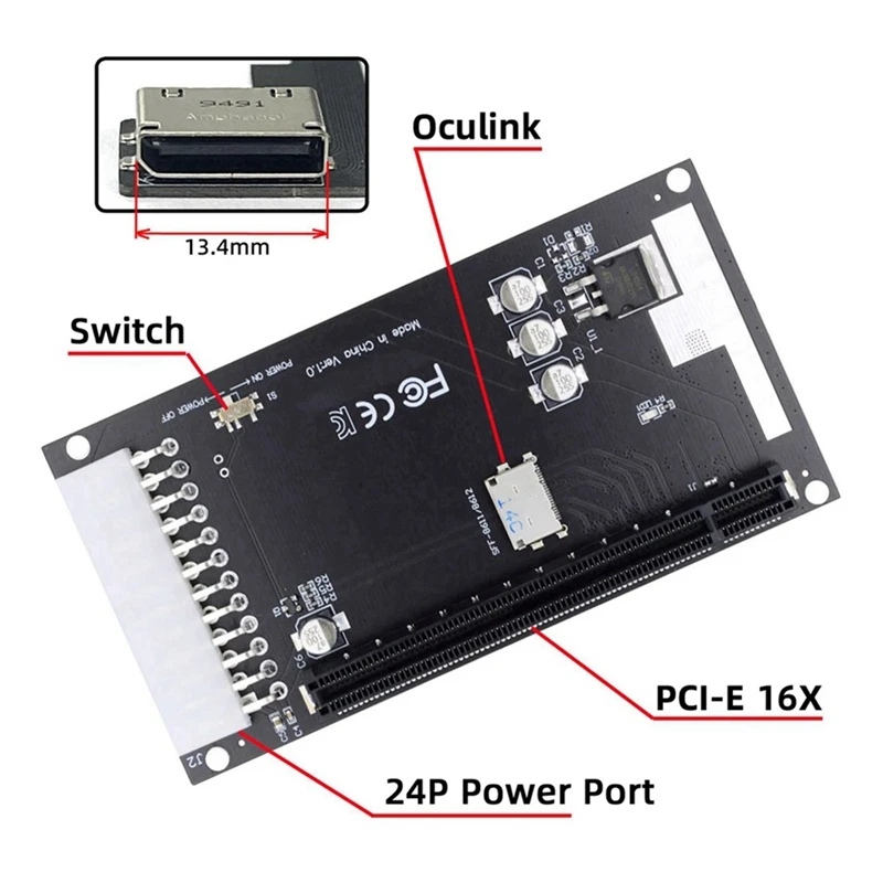 Oculink-pci-express 16xアダプター、4x、SFF-8612、SFF-8611、SFF-8611、16x、atx、メインボードグラフィックカード用24ピン電源ポート、ホット、4個