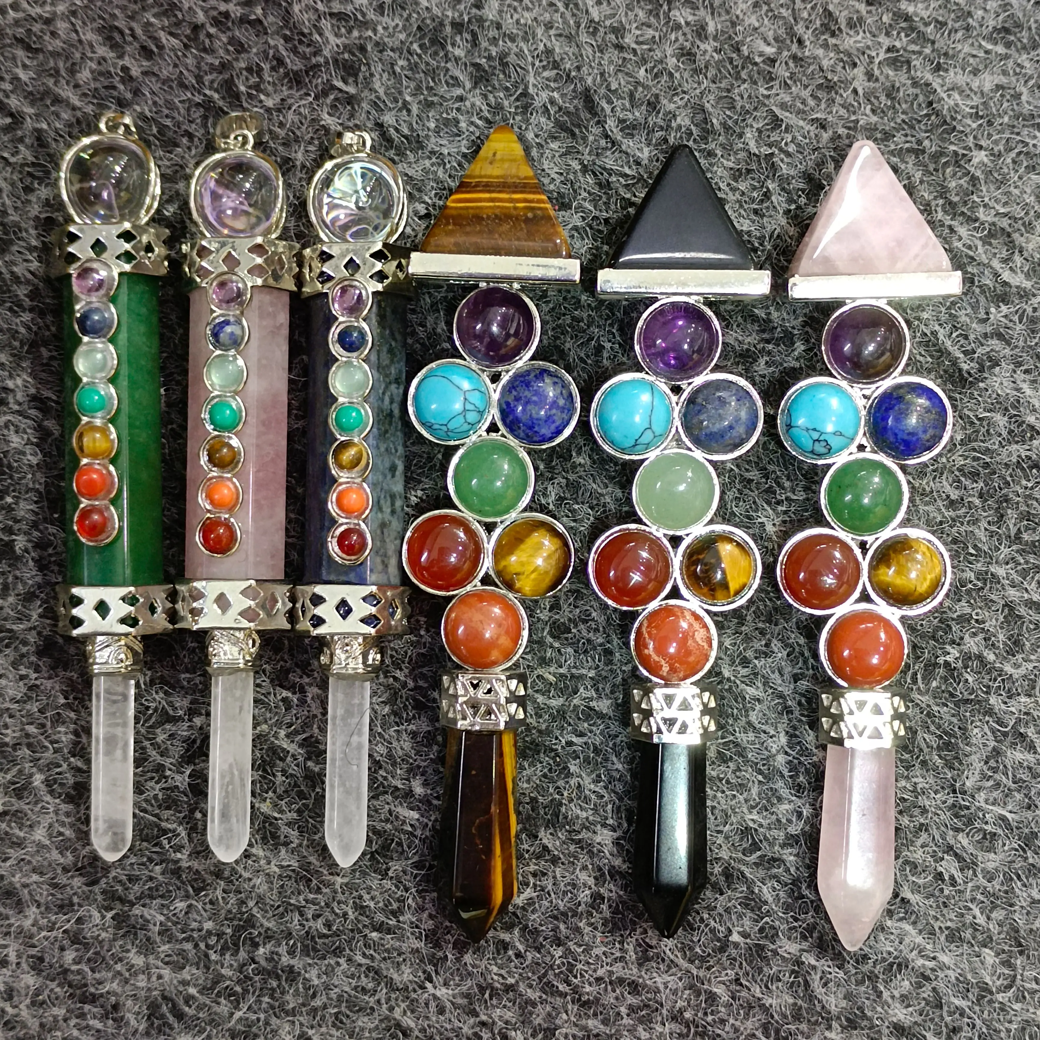 8-9cm 1pc Natural Crystals Pyramid Pendulum Quartz Wand Pendants White Ball Pillar Scepter Reiki Healing Stone For Jewelry gift