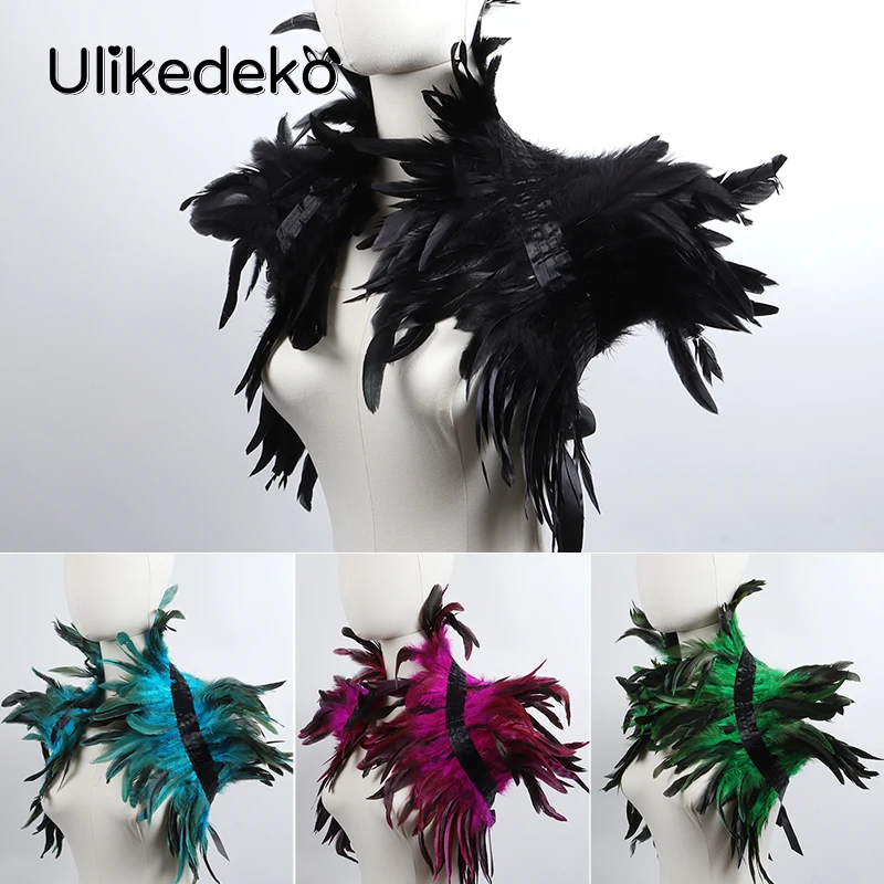 Gothic Shawls Black Feather Shoulder Cape For Women Wedding Party Shawl Feather Fake Collars Black Wings Halloween Accessories