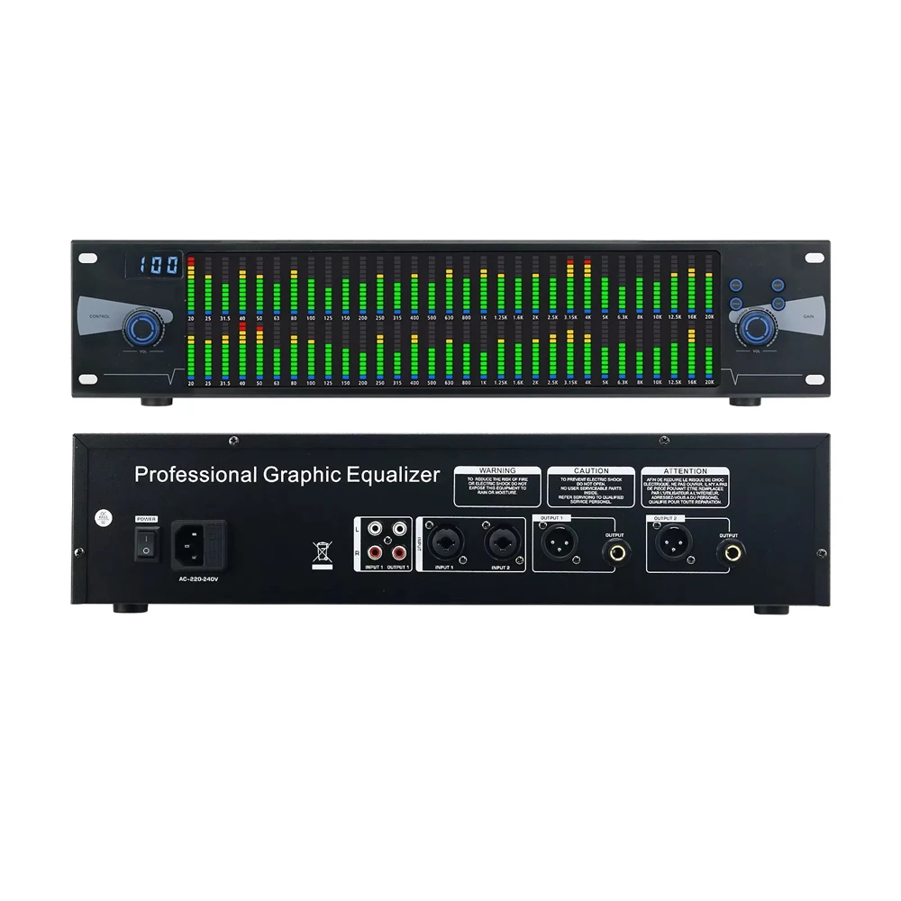 Professional Graphic Equalizer Digital Dual 31-Band Spectrum Display for Stage Home Uses