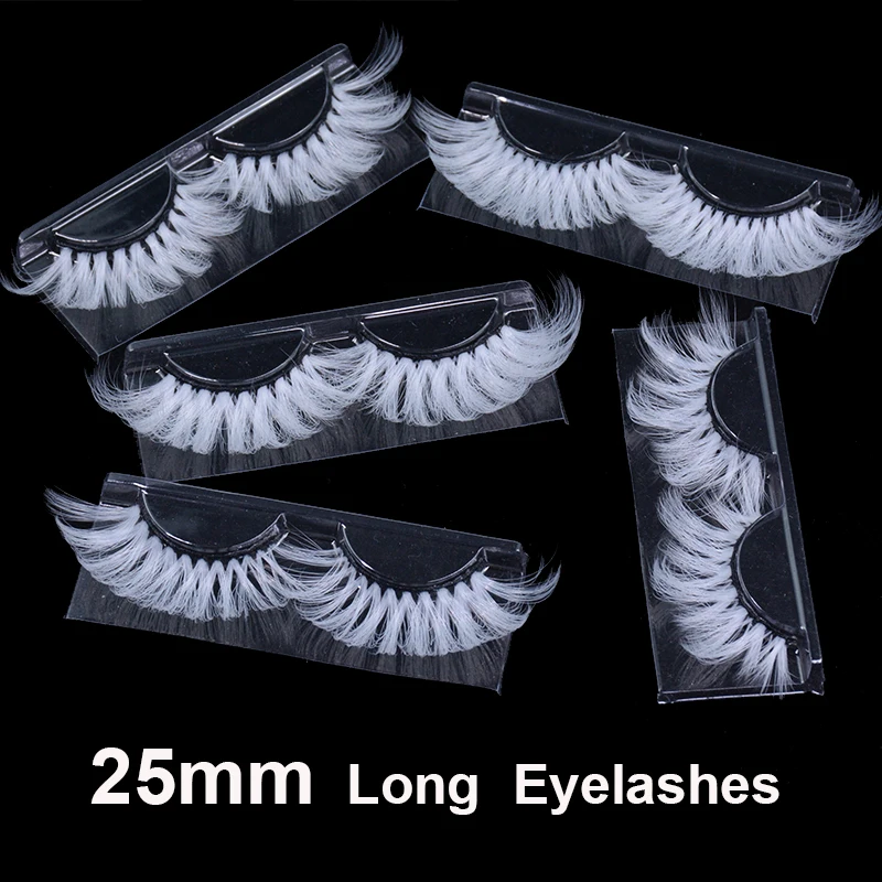 OKAYLASH Super Long 5D White False Eyelashes 25mm High Volume Fluffy Fake Eye Lashes Wholesale Supplier For Halloween Cosplay