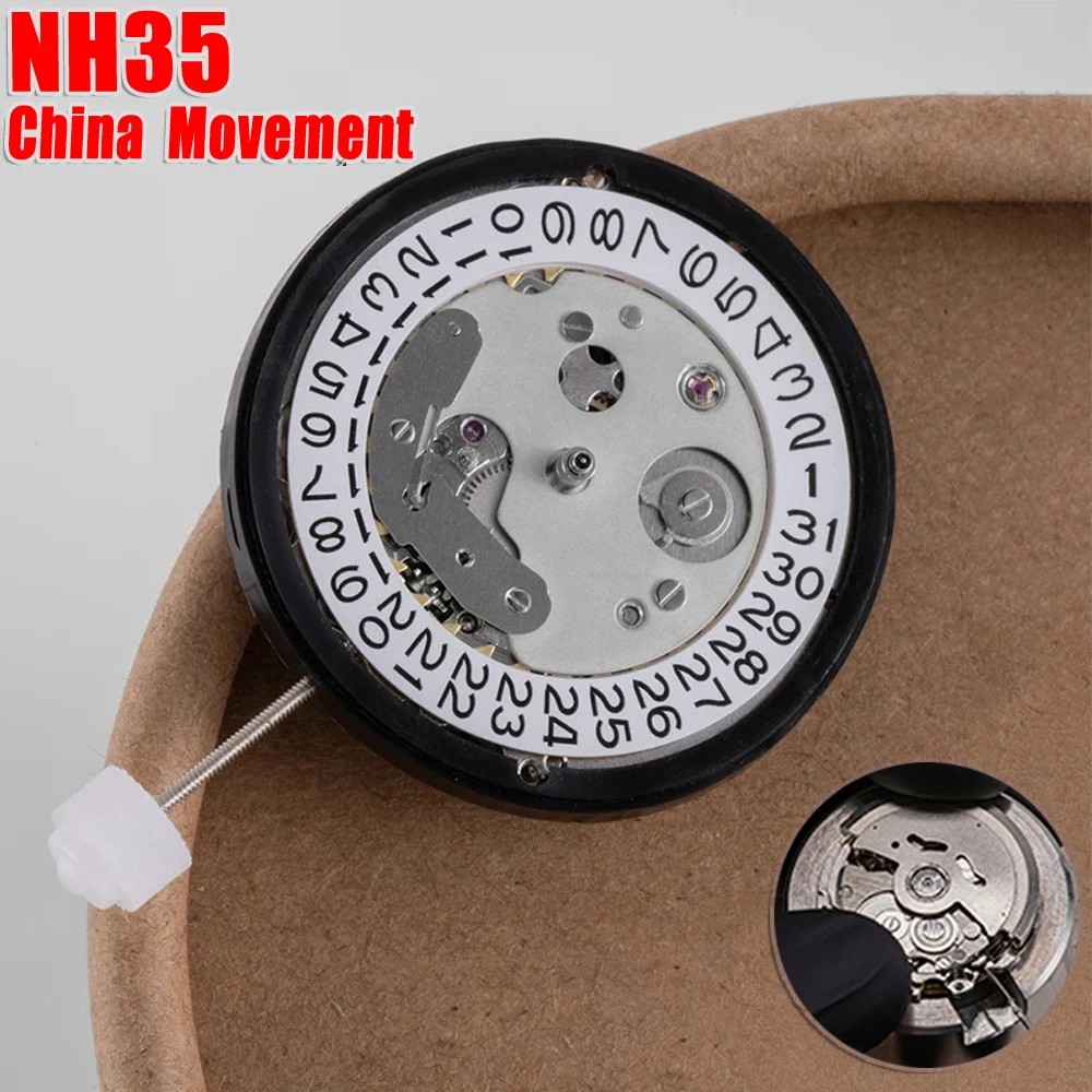 NH35 Compatible Automatic Mechanical Movement 24 Jewels 3H Date Self Winding China Made Watch Mod Parts Replacement DIY Set