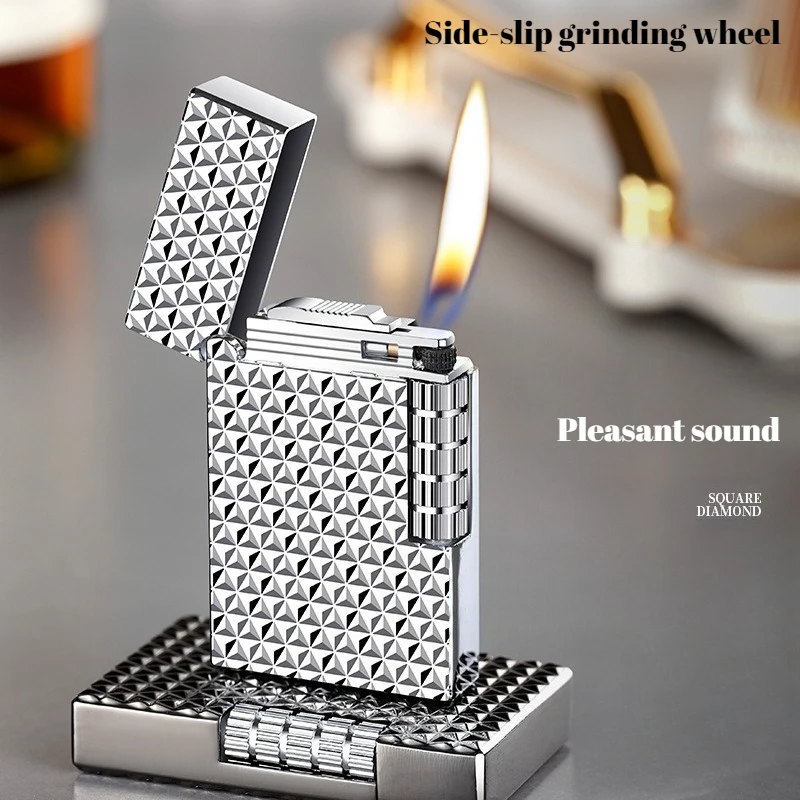 Diamond Metal Side Spark Lighter,Loud Sound Flint Wheel Open Flame Lighter, Premium Cigar Smoking Gift,Outdoor Lighter Wholesale