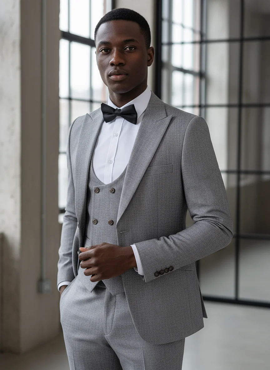 

ST Cassy luxury Men Suit light gray Slim Fit Male Groom Wedding Blazers Party Dress Suit Business Office three-piece