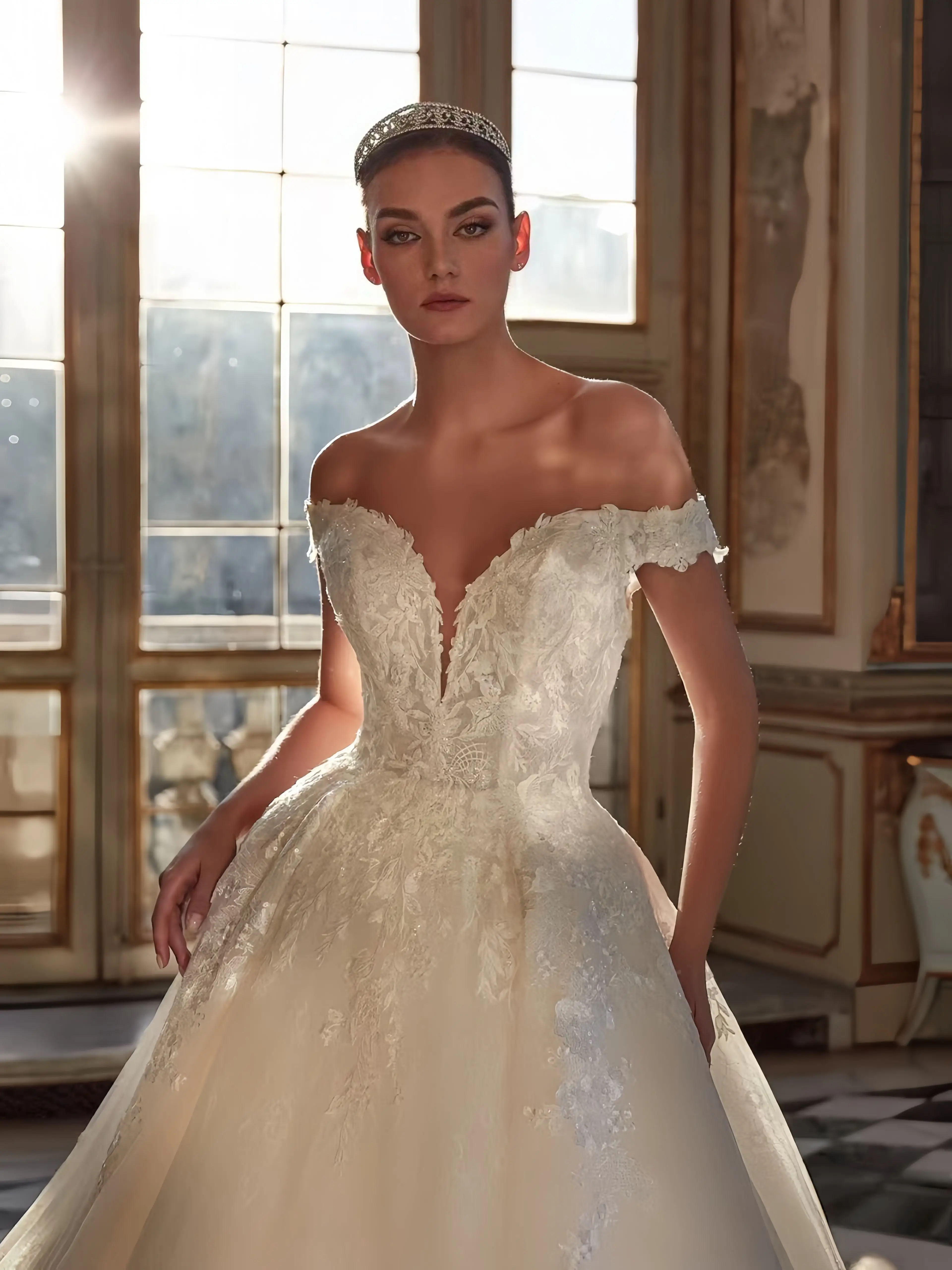 Suknie ślubne na zamówienie, wykwintne, z odkrytymi ramionami, z koronkowymi aplikacjami, seksowne suknie ślubne z dekoltem w serek, bez rękawów, z odkrytymi plecami, Vestido 2026