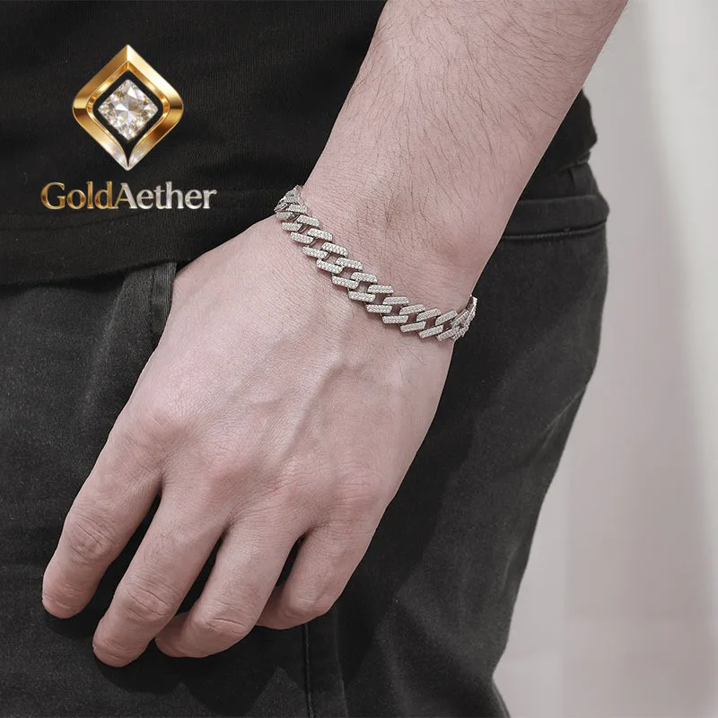 

Мужской браслет GoldAether Luxury Solid Platinum PT950 Cuban с бриллиантами, модный браслет в стиле хип-хоп