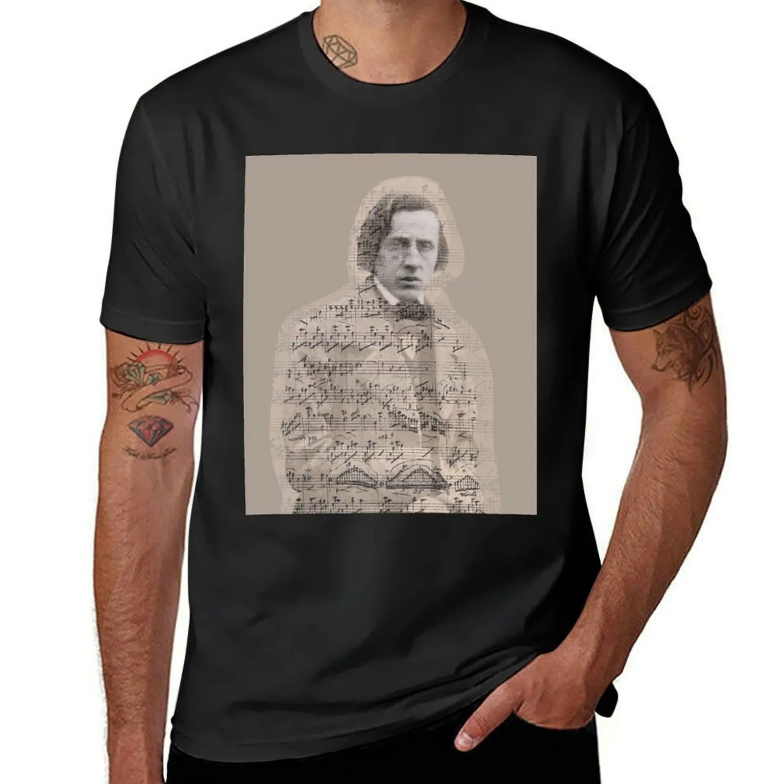 

Chopin Sheet Music Double Exposure T-Shirt plain quick drying Men's cotton t-shirt