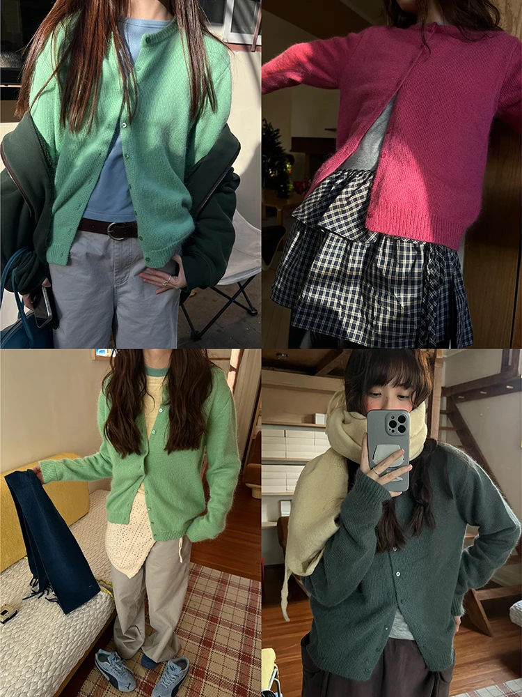 

Trendy Rabbit Fur Knitted Cardigan Women's Autumn Winter Faion Outerwear Casual Loose Sle Long Sve round Ne Coat