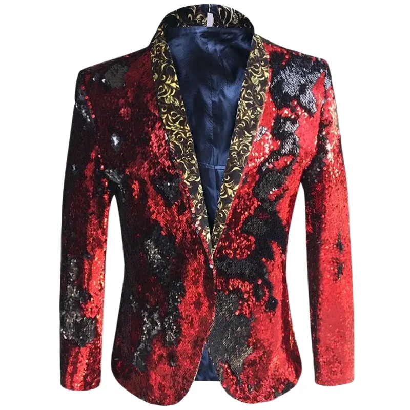 남성용 스팽글 의상 재킷 트렌디 패션 코트 프롬 사회자 무대 의상 슬림 블레이저 가수 댄서 쇼 나이트클럽 파티 무대복