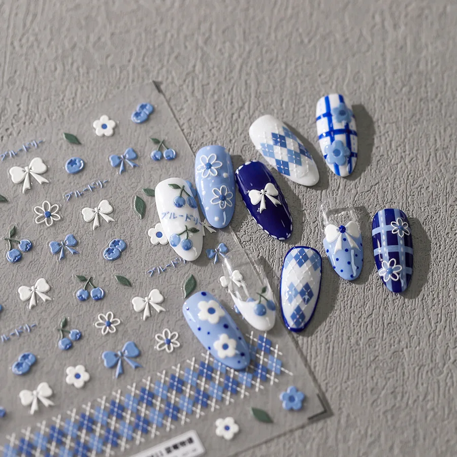 1Pc 3D Nail Art Stickers Little Blueberry Blossom High Quality Adhesive Nail Stickers For Phone Cases, Laptop DIY Decoration
