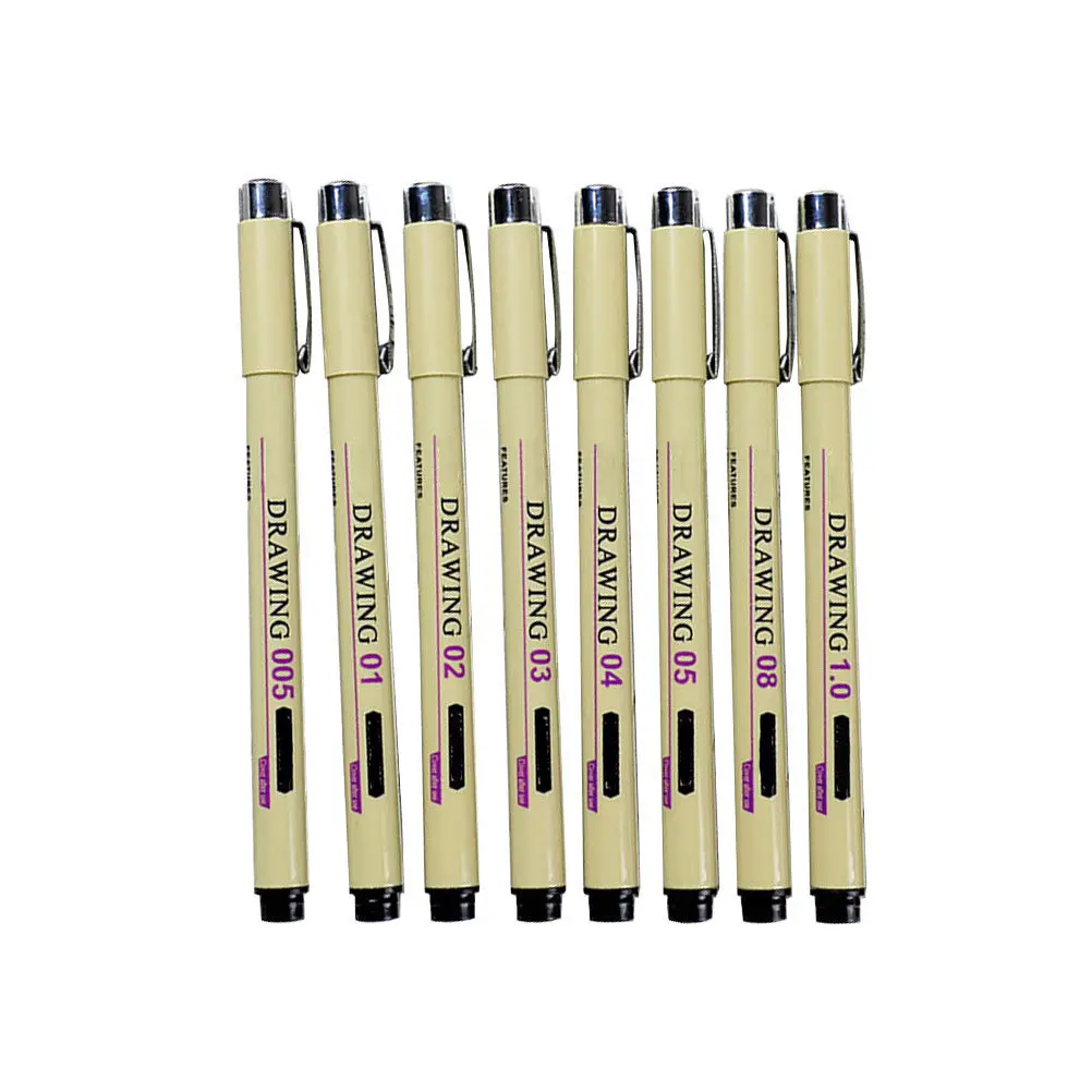 8Pcs Fine Point Drawing Liner Pens No Bleed Through Paper Tip Rulers Templates Writing Sketching