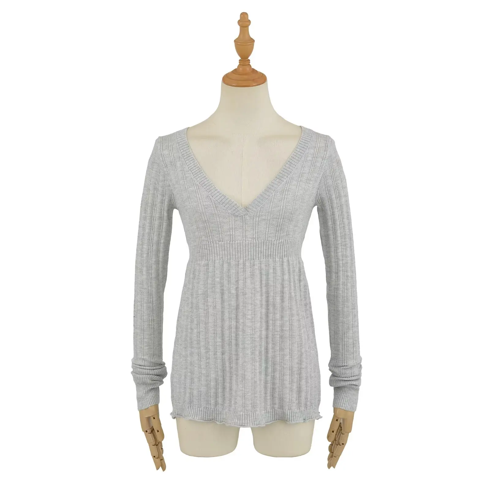 سترة محبوكة بقصة ضيقة V-Ne Long Sve بيضاء متعددة الاستخدامات بطبقة أساسية للنساء ملابس يومية مريحة وناعمة بلون نقي #2