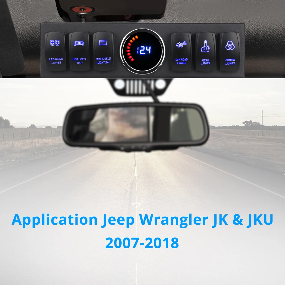 For Jeep Wrangler JK 2007-2018 6 Gang Switch Panel Wiring Harness Kit Digital Voltmeter Control Box for UTV ATV RV Offroad Car M