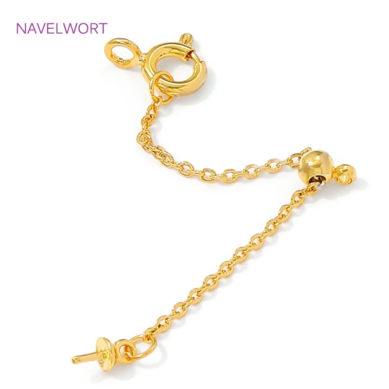 

18K Gold Plated Extension Chain with Spring Clasp&Pearl Pendant Mounting,Tail Chain Connector,DIY Bracelet Making Accessories