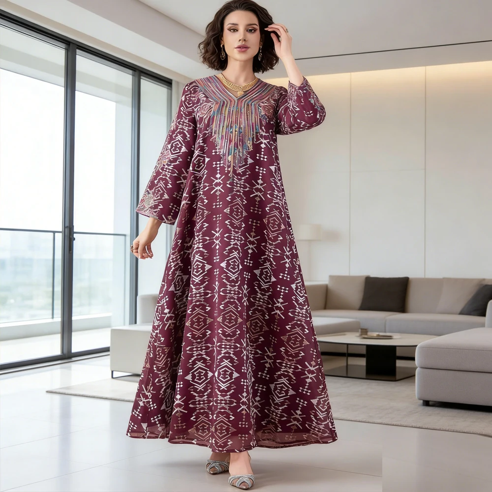 

Ramadan Print Fashion Embroidery Muslim Dress for Women Turkey Kaftan Dubai Abayas Eid Djellaba Islam Jalabiya Caftan Femme Robe