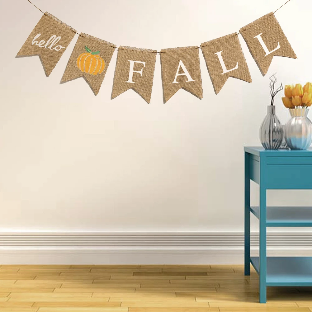 

Pumpkin Pattern Burlap Banner Vintage Thanksgiving Autumn Harvest Party Hanging Garland Home Wall Tree Decoration