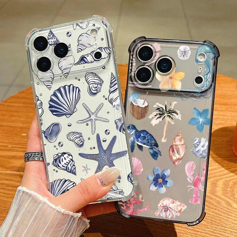 Shark Turtle Phone Case For iPhone 17e 17 Pro 16 15 Pro Max 14 13 12 Pro 11 Shockproof Soft Silicone Transparent Anti-fall Cover