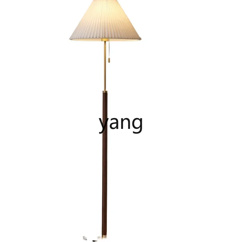 

Yjq Retro Floor Lamp Living Room Bedroom Middle and Ancient Copper Walnut Pleated High-Grade Atmosphere Bedside Lamp