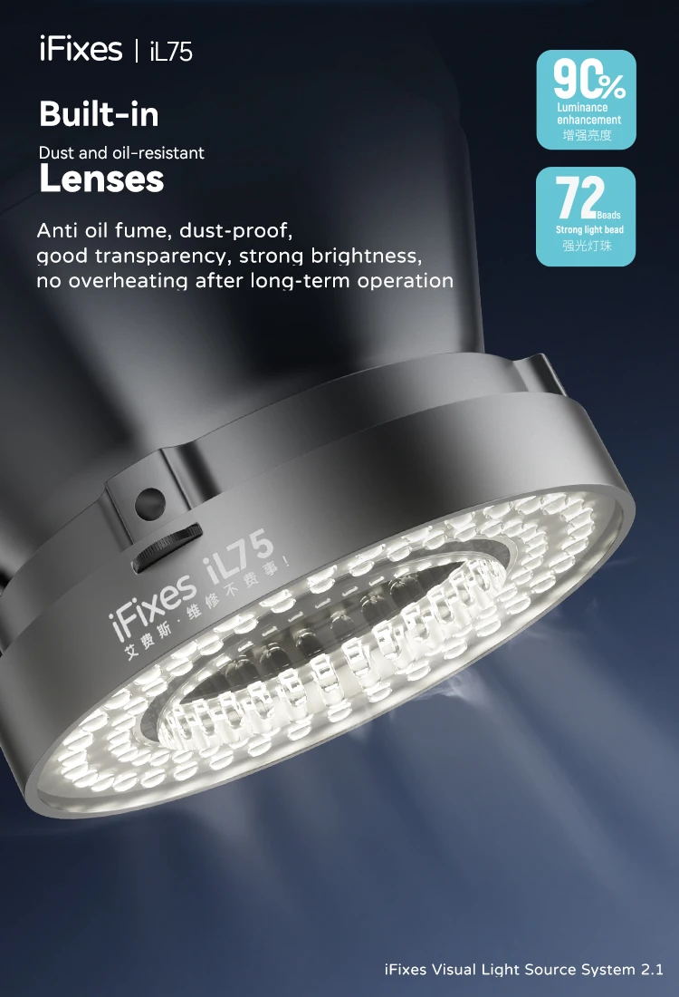 iFixes iL75 LED Stereo Microscope Ring Light Lamp Brightness Adjustable USB LED Illuminator for PCB Soldering Repair