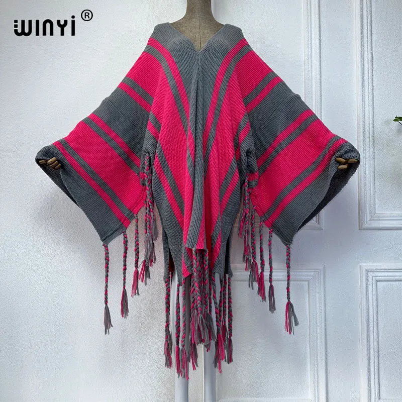 WINYI winter dress Comfort Warm black fashion kaftan Holiday dress Elegant party winter clothes for women kuwait tassels clock