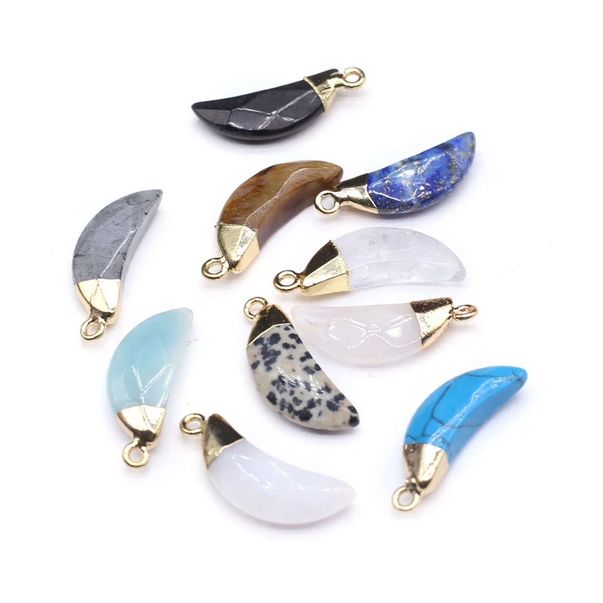 10PCS Colorful Natural Stone Moon Shape Pendant Jewelry Making DIY Necklace Accessories Healing Gift for Women 27x10mm