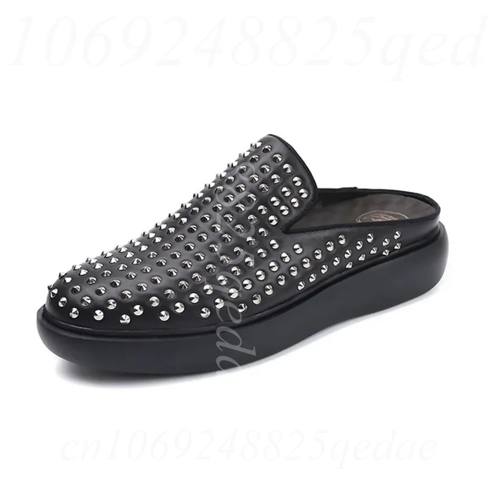 

Slip-On Studded Slippers, Full Rhinestone Detail, Thick Platform Sole, Non-Slip Outsole, Comfortable Backless Footwear for Men