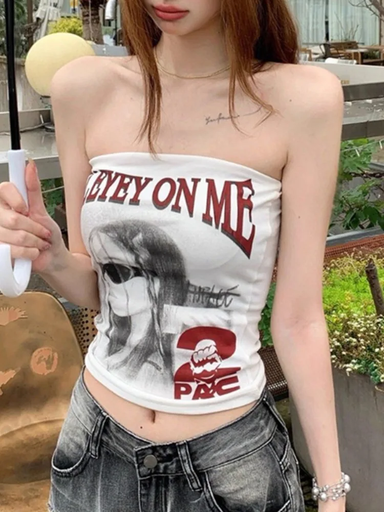 

Sexy Trendy Shoulder Bared Elastic Tube Top Vest Women's Slim Fit Short Outerwear Summer Fashion Citywalk Cotton Polyester Blend