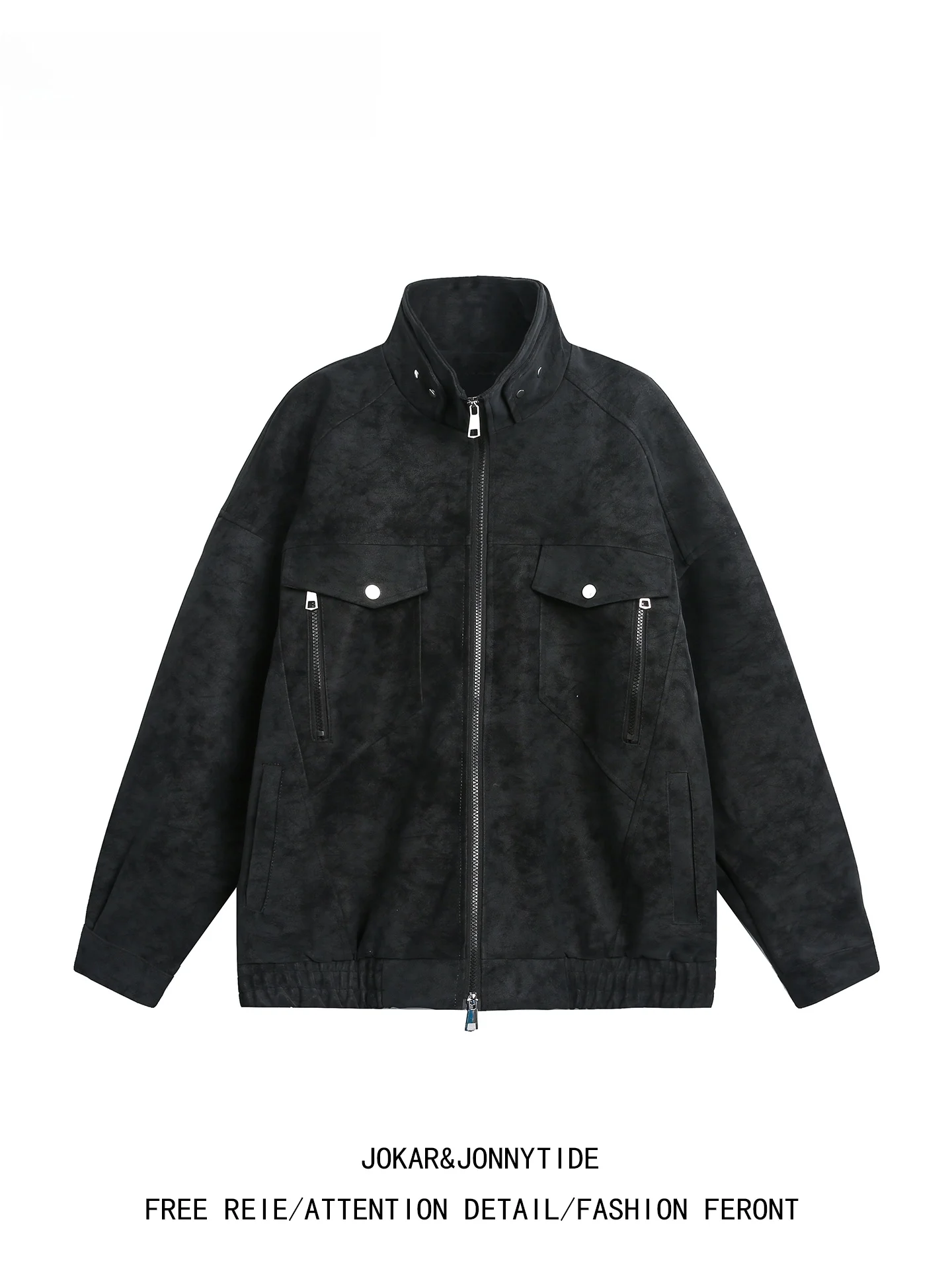 JOKARJONNY ريترو أمريكي مفكك مرقع للدراجات النارية بياقة واقفة Jaet PU ملابس خارجية من الجلد للرجال والنساء... #3