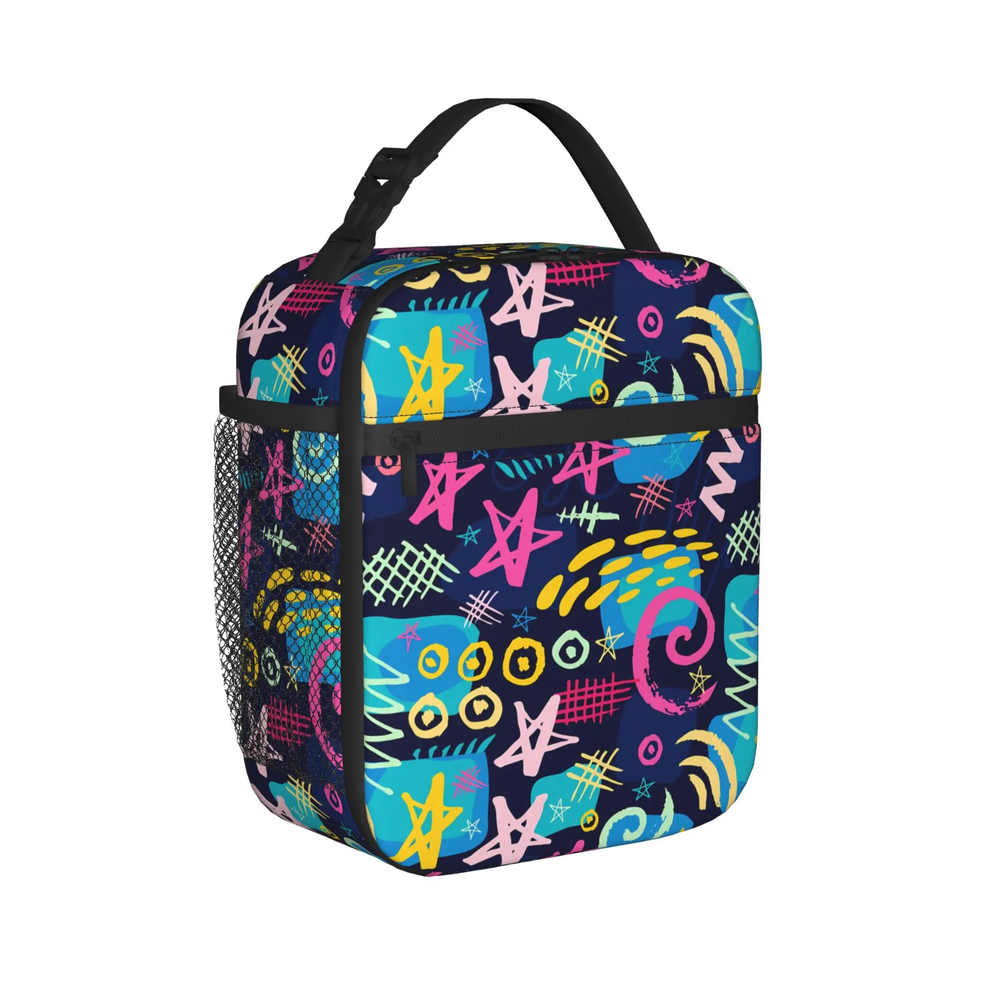 Hip Hop Popular Colorful Geometry Lunch Bag 3D Print Portable Insulated Lunch Box Office Cooler Bag Oxford Thermal Lunch Bags