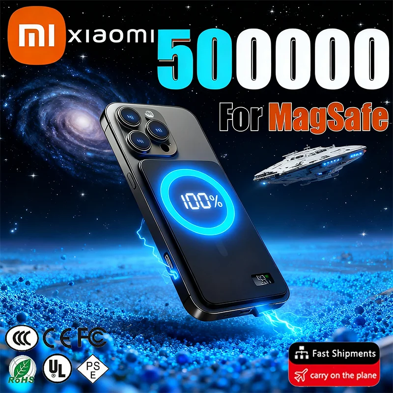 

Xiaomi Magnetic Wireless Thin Power Bank 500000mah Fast Charge Portable Battery Display For MagSafe For IPhone17 Samsung Huawei