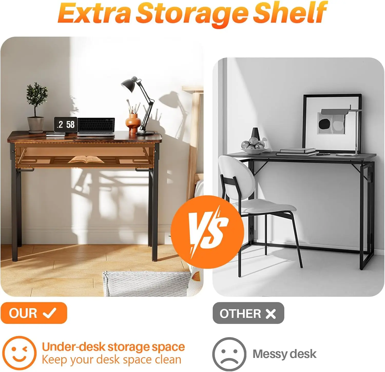 Compact Foldable Computer Desk with Storage Shelf - Small Space Study Table for Writing and Typing