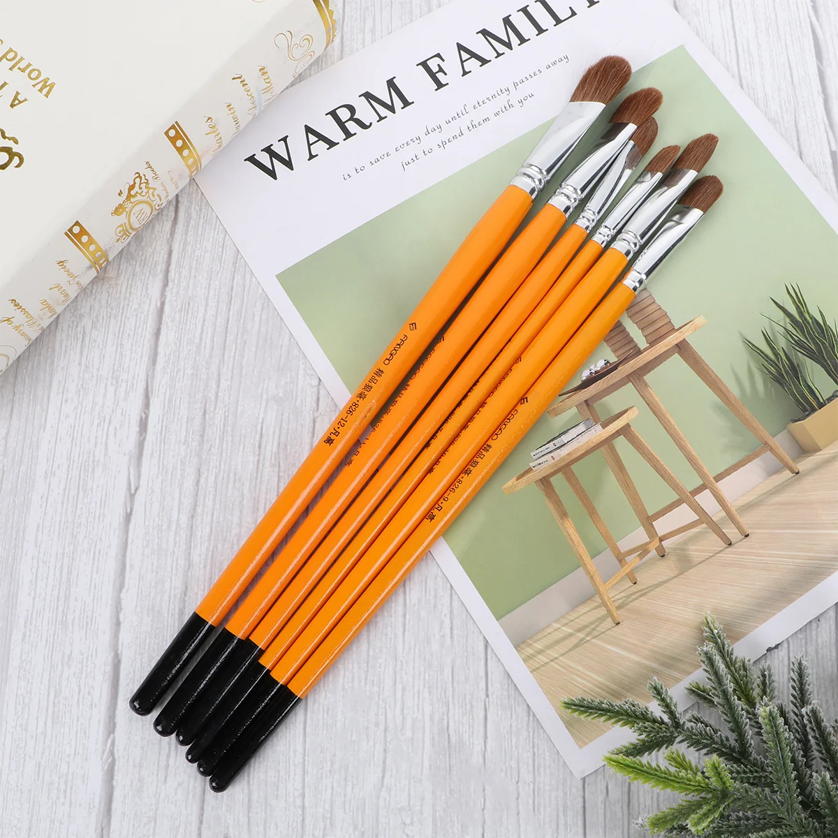 

6pcs Painting Set Watercolor Brushes Different Sizes For Fine Details Large Areas Family Gift High-Quality Bristles Safe