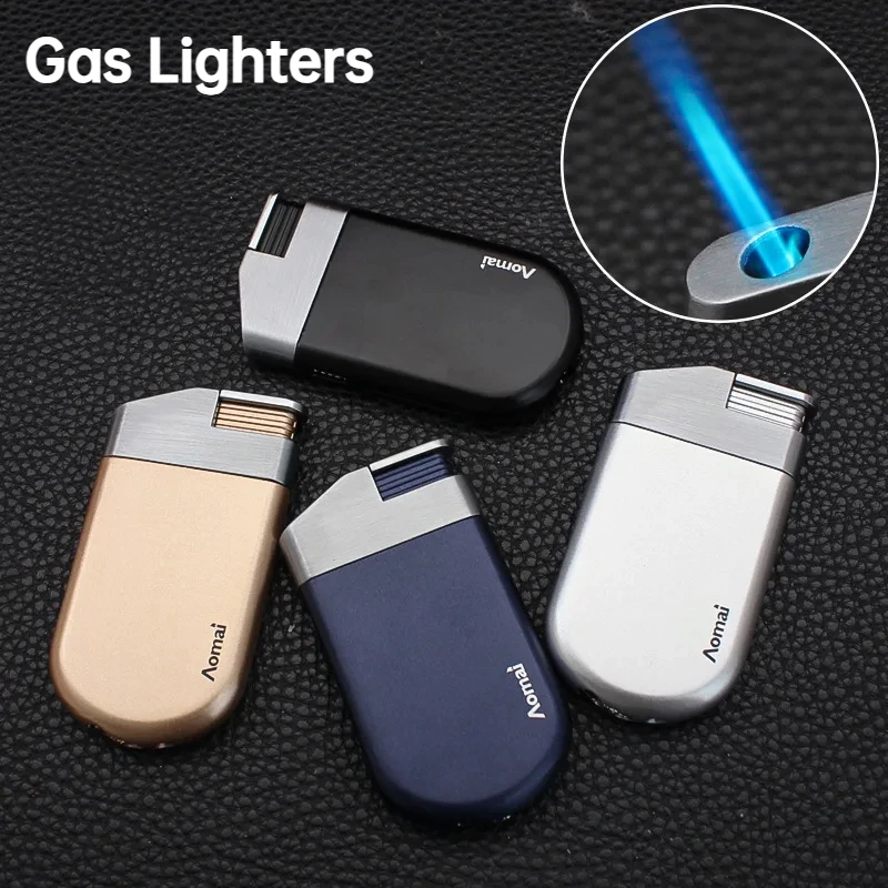 Kreatywna zapalniczka do cygar Turbo Jet Blue Flame Metal Windproof Visiable Fuel Window Butane Gas Lighter Smoking Accessorie Prezent dla mężczyzny